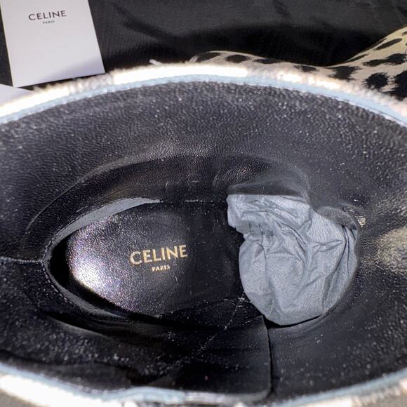CELINE Boots Beige black Leopard pattern cloth canvas western casual NEW US5.5 - Picture 12 of 13